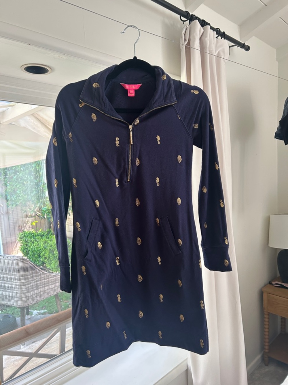 Lilly Pulitzer Navy Dress with Gold Pineapple Embroidery